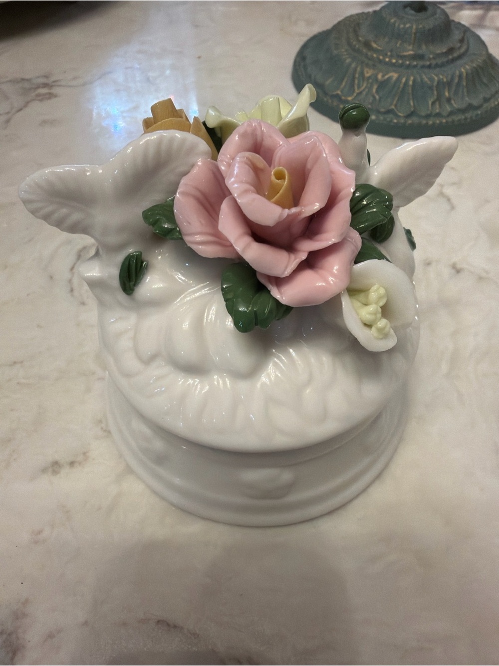 Vintage Pink Rose Porcelain Floral Trinket Box - Home Accents